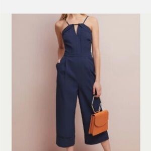 Anthropologie Adelyn Rae Richelle Wide Leg Navy Crop Jumpsuit